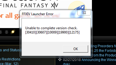 ps4 ffxiv unable to complete version check